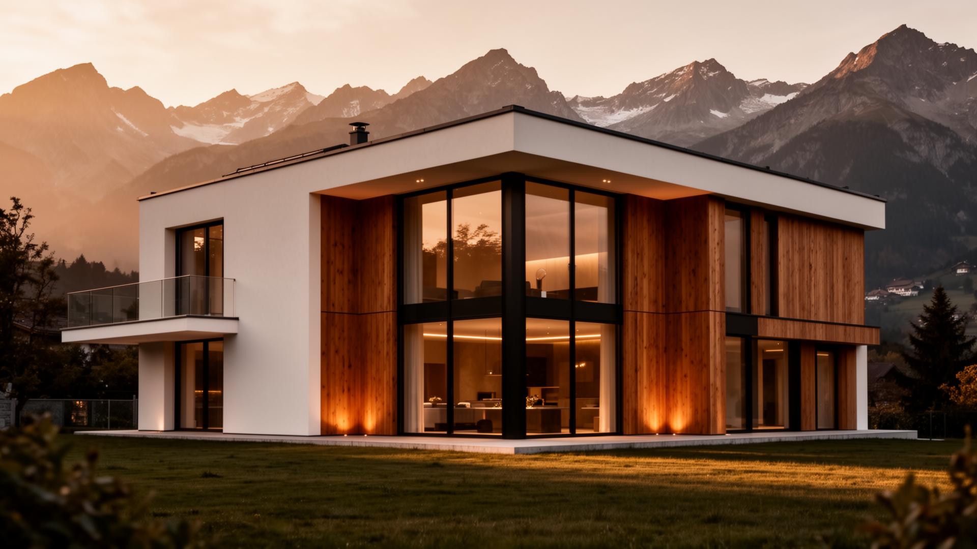 Villa contemporaine helvétique au crépuscule